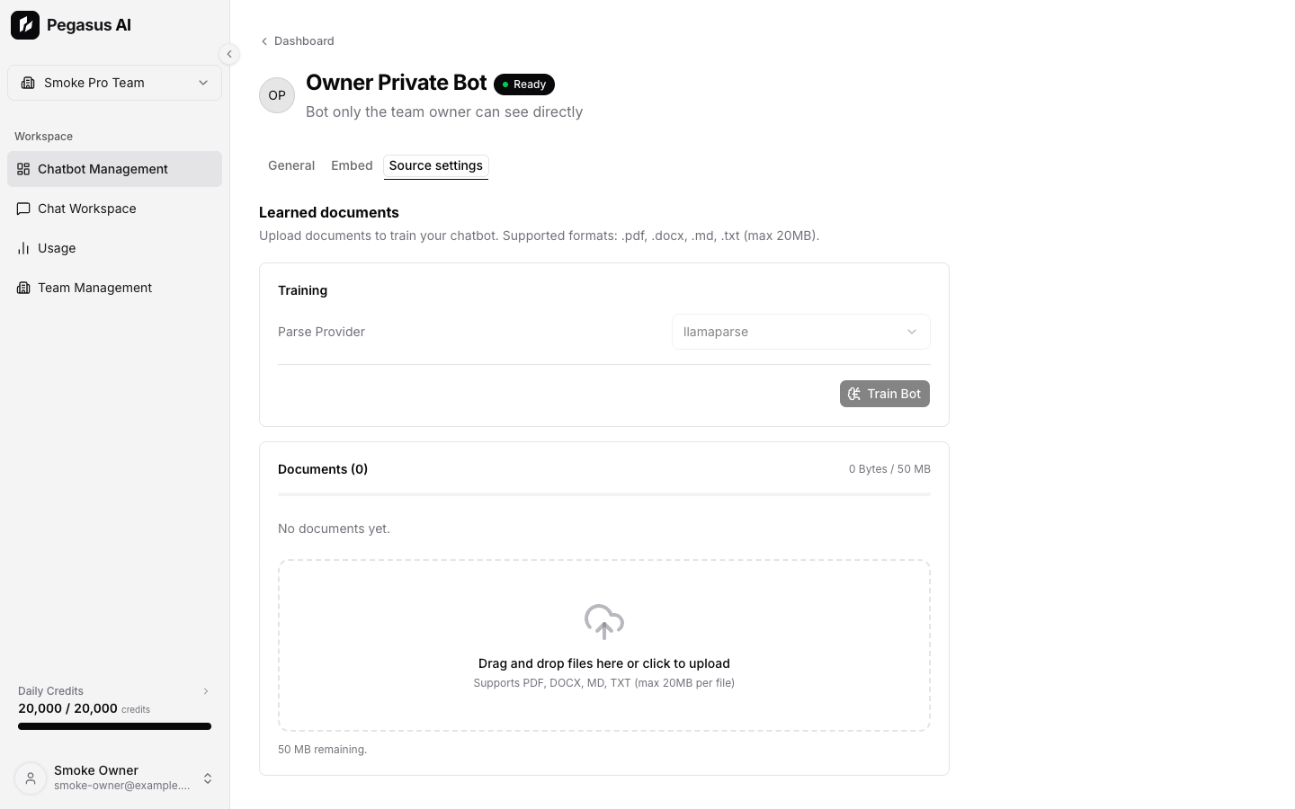 Source settings tab with knowledge base section