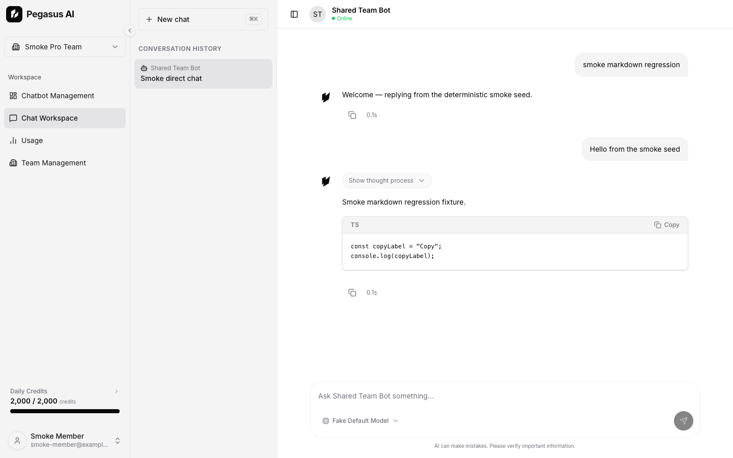 Copy action under an assistant message