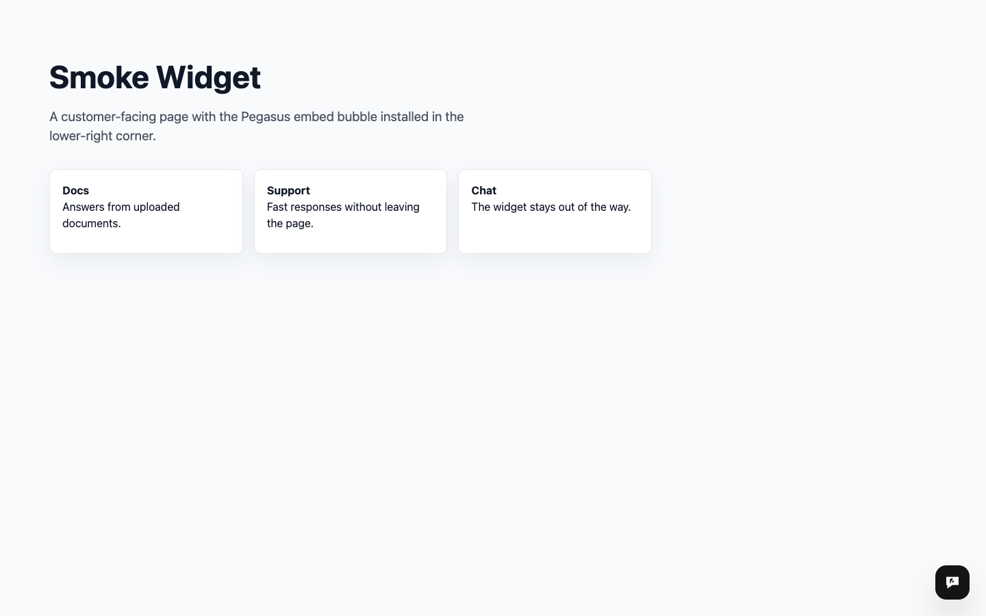 Embed widget bubble on a sample site