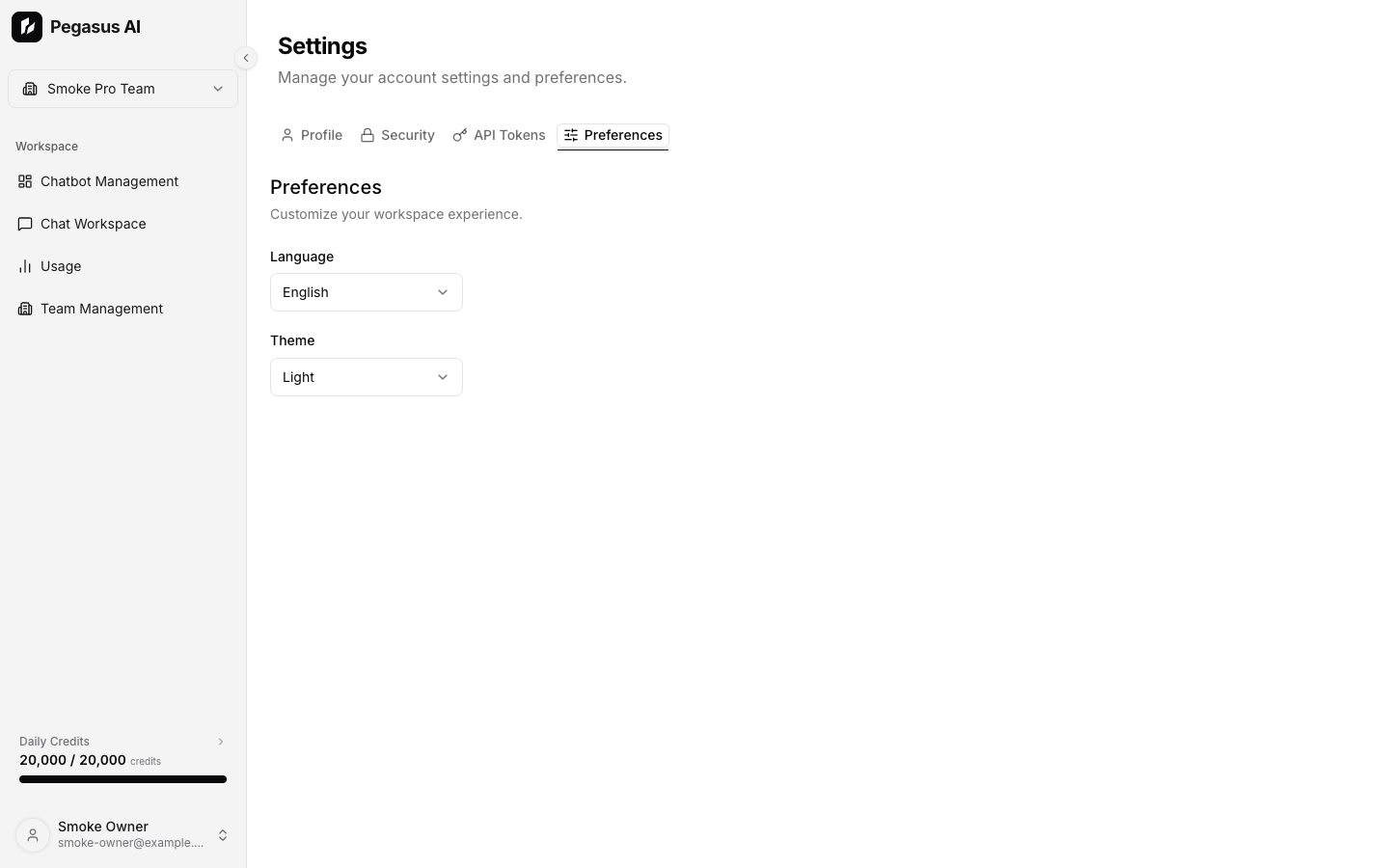 Settings preferences language and theme