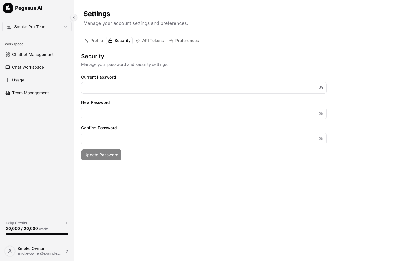Settings security form