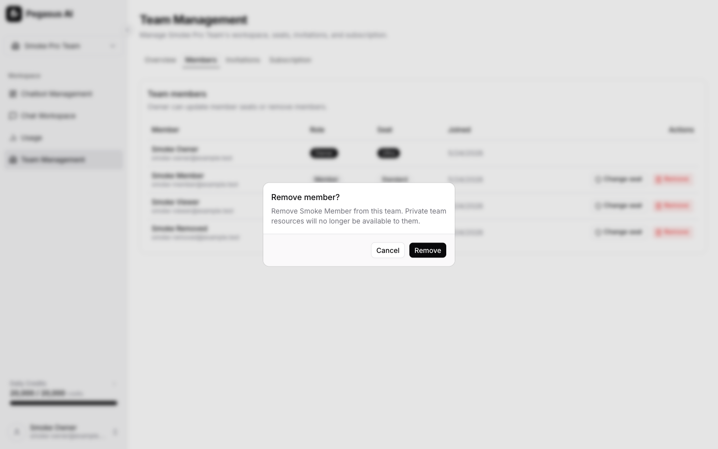 Remove team member confirmation